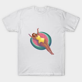 Girl In Swimming Pool Illustration, Watermelon Floaty T-Shirt